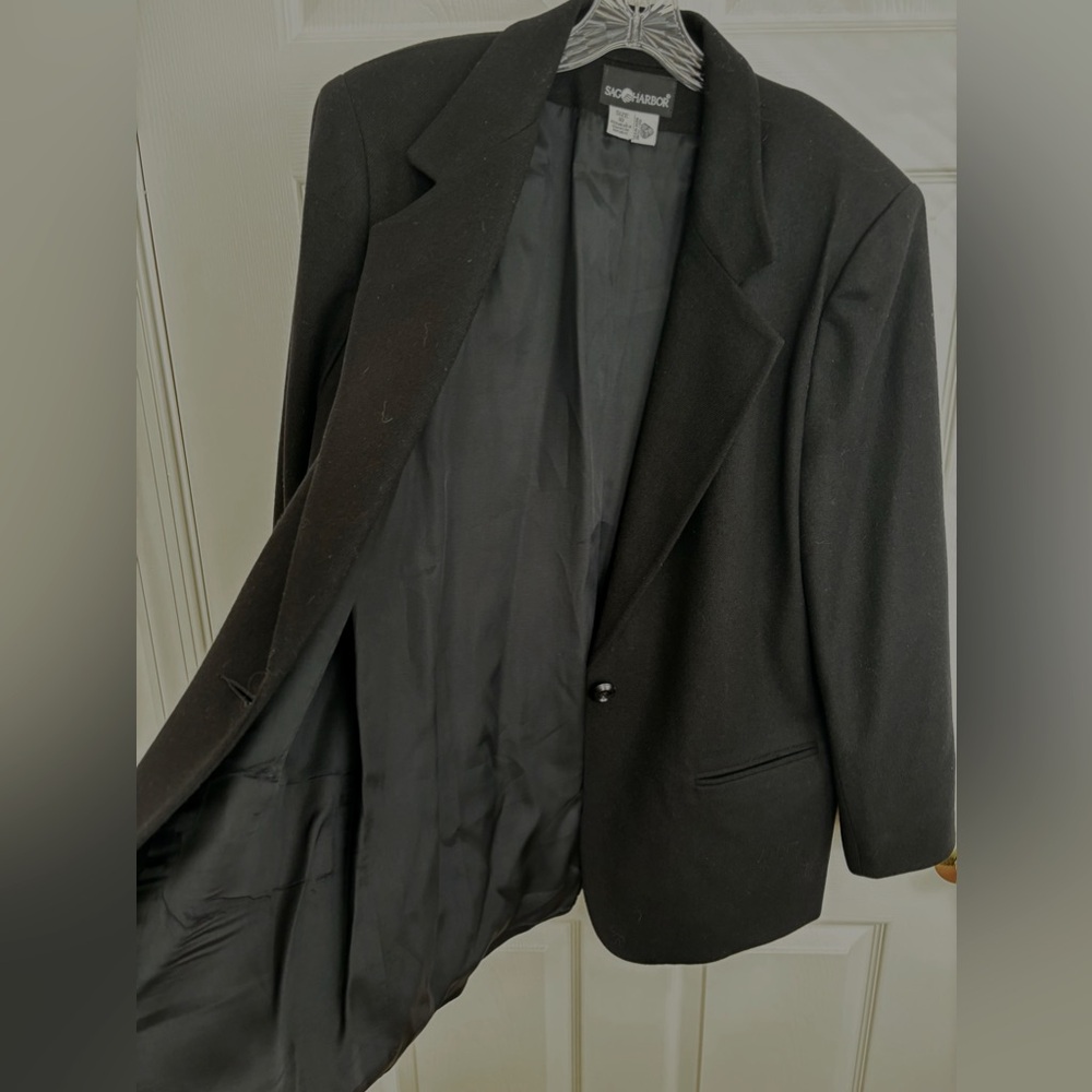 WOMENS SAG HARBOR NAVY BLUE WOOL LINED  ONE BUTTON BLAZER-TWO SLIT POCKETS SZ 18 - Picture 9 of 14